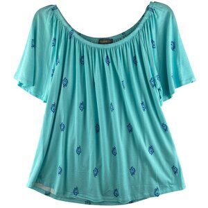 Style & Co. Womens Medium Shirring Top Pacific Aqua Cmb Rayon & Spandex